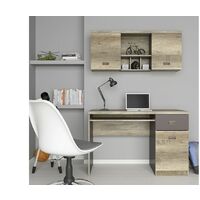 Home Office Study Set: Desk & Wall Mounted Unit Oak Effect Grey Storage Malcolm - Oak Canyon Monument / Grey Wolfram