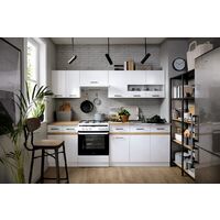 Complete White Low Gloss Oak Effect Kitchen Cabinets Set 7 Unit Cupboard Junona - White / White Gloss