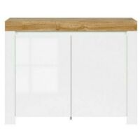 Modern White Gloss Oak Effect Small Sideboard 2 Door Cupboard Soft Close Holten