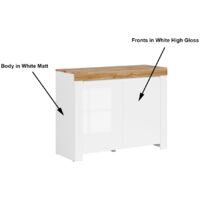 Modern White Gloss Oak Effect Small Sideboard 2 Door Cupboard Soft Close Holten