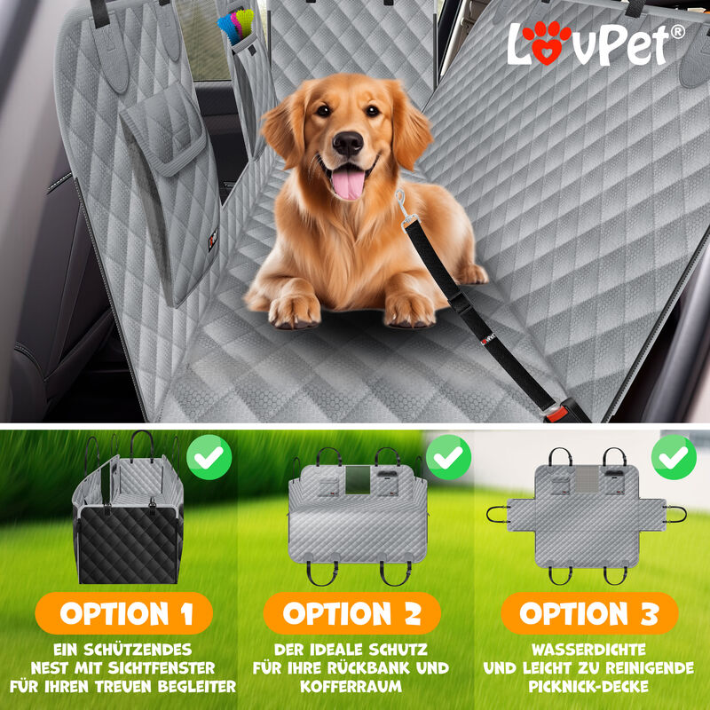 LovPet® 2in1 Hundedecke für Auto Rückbank & Kofferraum mit Seitenschutz und  Sichtfenster Kofferraumschutz - Wasserabweisende Hunde Autoschondecke  Universal Autoschutzdecke Autodecke Rücksitz, Grau