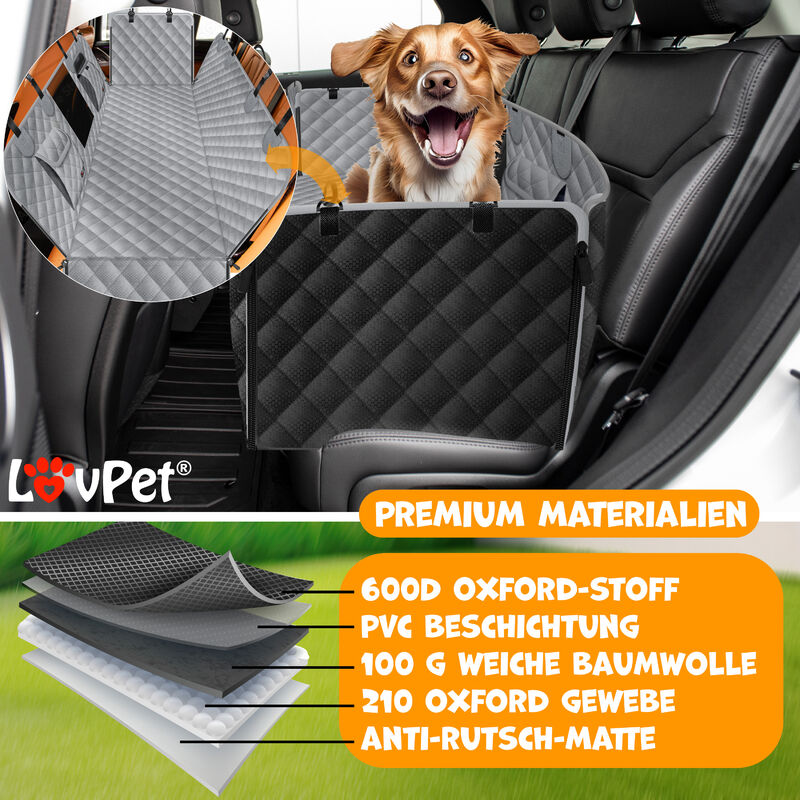 LovPet® 2in1 Hundedecke für Auto Rückbank & Kofferraum mit Seitenschutz und Sichtfenster  Kofferraumschutz - Wasserabweisende Hunde Autoschondecke Universal  Autoschutzdecke Autodecke Rücksitz, Grau