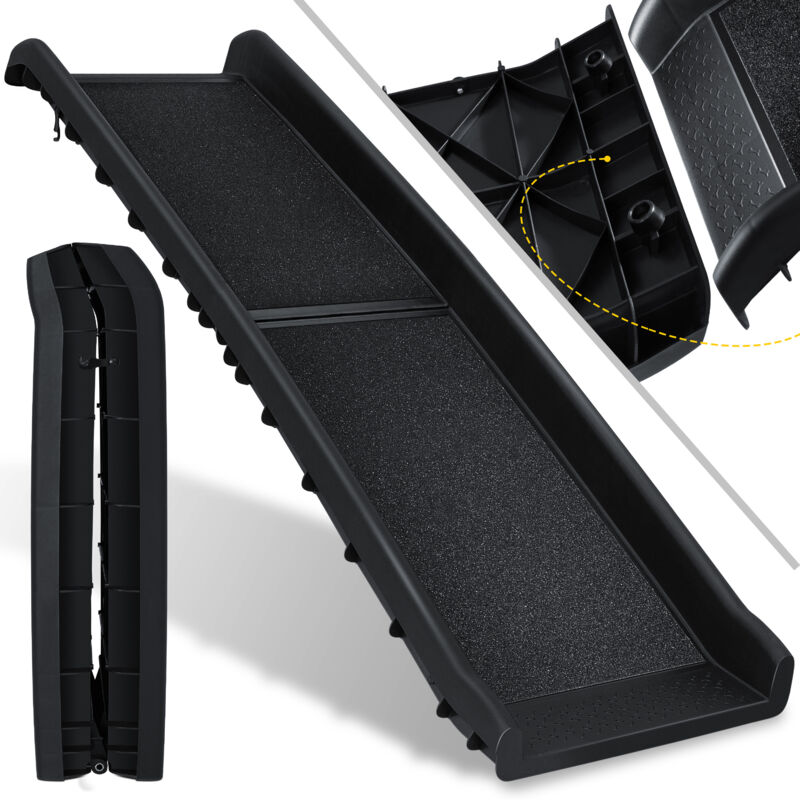 KESSER Hunderampe Hundetreppe Hundeautorampe Auto klappbar Kofferraumrampe  fr Haustiere Einstiegshilfe fr Kofferraum bis 90 kg 156x40cm Schwarz