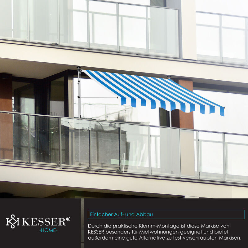 höhenverstellbar Klemmmarkise Balkon ohne Bohren Beige 100% Polyester 300 x 120 cm Handkurbel UV-beständig 