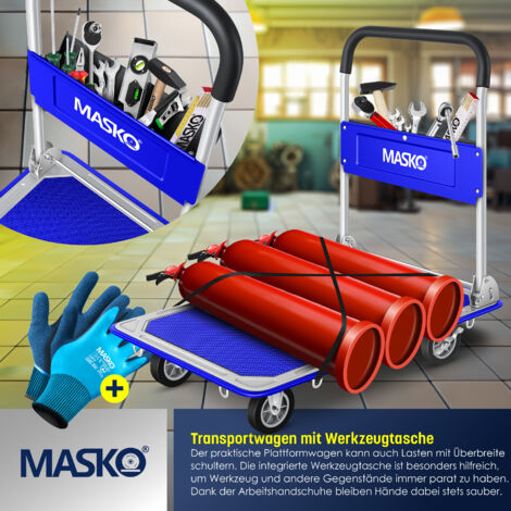 MASKO® Plattformwagen Transportwagen Lagerwagen Klappbar Inkl. Arbeitshandschuhe Feststellbremse Transporthilfe Mit 6 Sicherungsösen 360° Lenkrollen