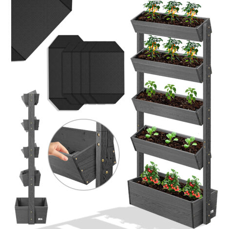 KESSER® Hochbeet mit Etagen Premium Blumenkasten Blumentreppe Pflanztreppe - Gemüsebeet Kräuterbeet Pflanzkübel Frühbeet Blumenbeet Pflanzkasten Anthrazit / 5 Etagen