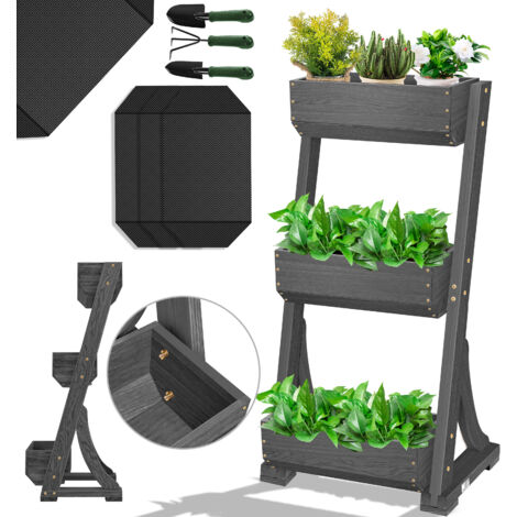 KESSER® Hochbeet mit Etagen Premium Blumenkasten Blumentreppe Pflanztreppe - Gemüsebeet Kräuterbeet Pflanzkübel Frühbeet Blumenbeet Pflanzkasten Anthrazit / 3 Etagen