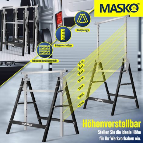 MASKO® Teleskop-Arbeitsbock Untergestell  Klappbock max. Belastbarkeit 200 kg  Unterstellbock höhenverstellbar Min. / max. Arbeitshöhe 800-1300 mm