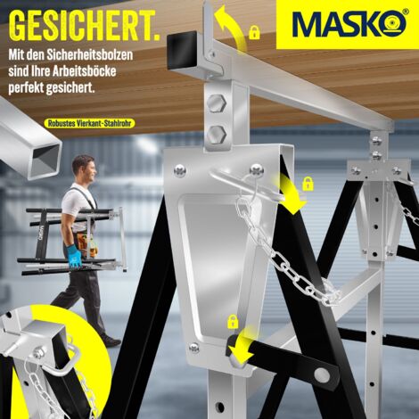 MASKO® Teleskop-Arbeitsbock Untergestell  Klappbock max. Belastbarkeit 200 kg  Unterstellbock höhenverstellbar Min. / max. Arbeitshöhe 800-1300 mm