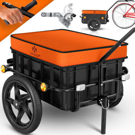 KESSER® Fahrradanhänger Lastenanhänger Handwagen mit Kupplung Hochdeichsel für Fahrrad Transportanhänger Transportbox mit 70 Liter Volumen Max. 60kg Orange (1/5)