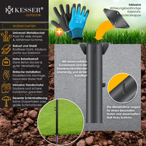 SLIIMU Bodenplatte Für Sonnenschirme - Metall Einbetonier-Platte 3,6kg