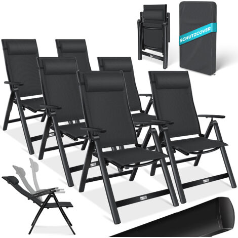 KESSER® Gartenstuhl Hochlehner mit Armlehnen Aluminium Klappstuhl inkl. Kopfkissen Campingstuhl 7-Fach Verstellbar Rückenlehne Atmungsaktiv Schwarz / 6 Stück