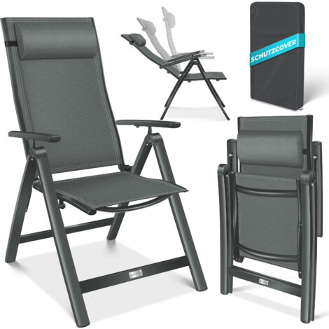 KESSER® Gartenstuhl Hochlehner mit Armlehnen Aluminium Klappstuhl inkl. Kopfkissen Campingstuhl 7-Fach Verstellbar Rückenlehne Atmungsaktiv Anthrazit / 1 Stück