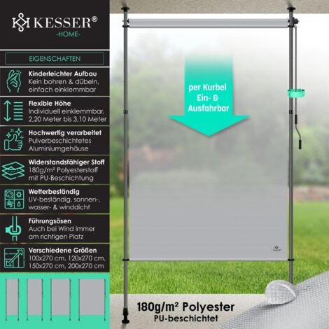 VINGO Senkrechtmarkise Außenrollo Balkonrollo mit Handkurbel 120 x 270 cm Sichtschutz Vertikalmarkise ohne Bohren Sonnenschutz Windschutz Anthrazit. 69,99