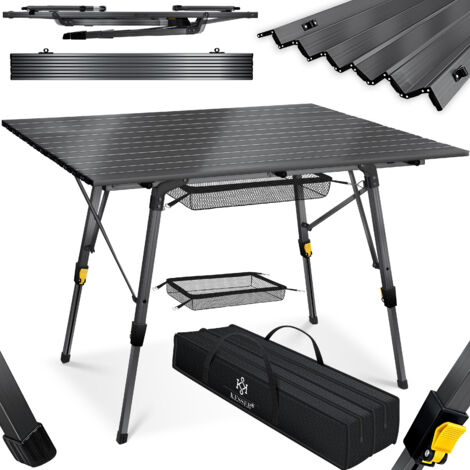 KESSER® Campingtisch faltbar Klapptisch Camping Tisch mit Aluminiumrahmen Aufrollbare Tischplatte Falttisch klappbar mit Höhenverstellung inkl. Tragetasche   Anthrazit (120 x 70cm)