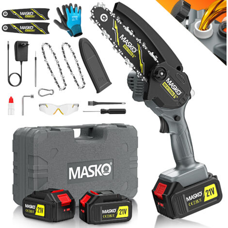 MASKO® Mini-Kettensäge mit Akku 8000mAh Handkettensäge Elektro mit 2 Akku 4000mAh für Gartenscheren/Astscheren/Holzschneiden Motorsäge 800W automatisches Ölsystem, Schwarz / Anthrazit, 6 Zoll