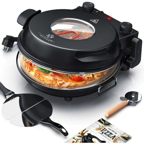 KESSER® Pizza-Ofen elektrisch bis 400 Grad Elektrischer Pizzabäcker 1200W mit feuerfester Steinplatte & Timer Durchmesser 32cm inkl. Pizzaschneider Schwarz