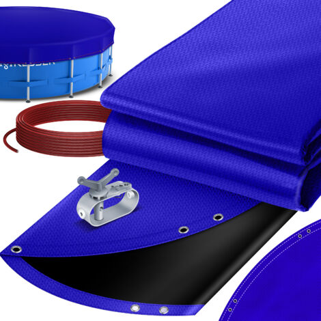 KESSER® Solar Poolabdeckung Pool Abdeckplane, Poolplane aus 200g/m² PE Material Inkl. Stahlseil + Seilspanner mit ösen Solarplane Abdeckung UV-resistent, Schwarz / Rund 488 cm