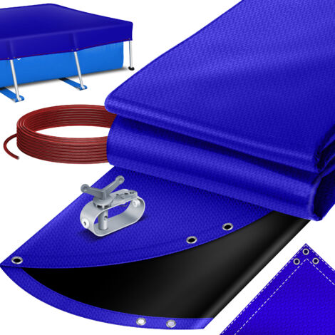 KESSER® Solar Poolabdeckung Pool Abdeckplane, Poolplane aus 200g/m² PE Material Inkl. Stahlseil + Seilspanner mit ösen Solarplane Abdeckung UV-resistent, Blau / Schwarz / Rund 366 cm