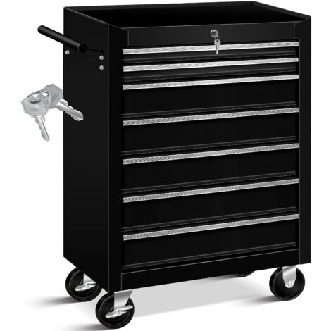 Masko® Werkstattwagen Rollwagen Werkzeugwagen Werkzeugkiste Fächer Toolbox Werkzeug-Box   7 Fächer Schwarz