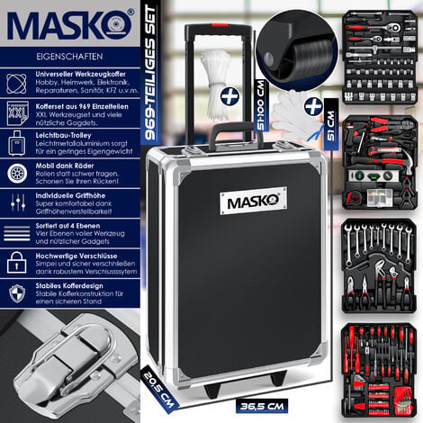 Masko® 969 tlg Werkzeugkoffer Werkzeugkasten Werkzeugkiste Werkzeug Trolley ✔ Profi ✔ 949 Teile ✔ Qualitätswerkzeug , Anthrazit