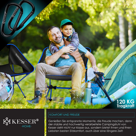 Relaxdays Campinghocker mit Tasche, faltbar, mit Lehne, Camping, Garten,  tragbarer Klapphocker, HBT 60x35x35 cm, schwarz