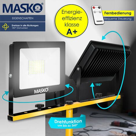 MASKO® LED Baustrahler mit Stativ Fernbedienung 100W Doppel 2x 50W