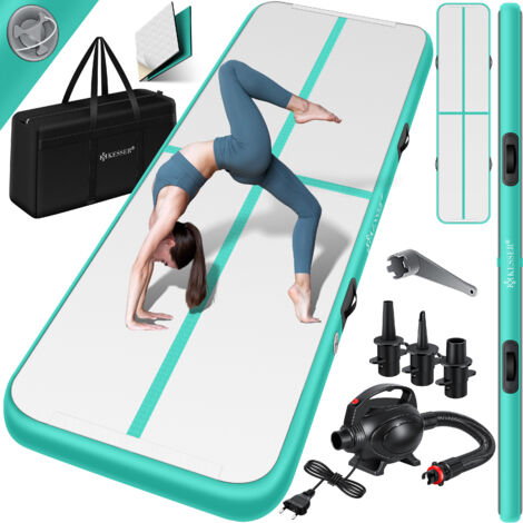KESSER® Turnmatte Aufblasbar Airtrack Fitness-Matte Gymnastikmatte 3/4/5/6m  inkl. Tragetasche & elektr. Luftpumpe  Yogamatte   Tumbling Matten    400 x 100 x 10 cm / Mint Grün