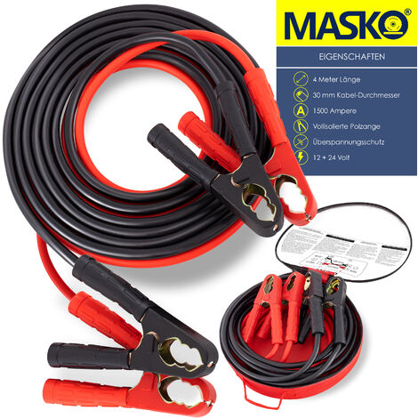 MASKO® Starthilfekabel Überbrückungskabel für Benzin- und Dieselmotoren,  6/12/24 Volt. Auto Motorrad Starterkabel aus
