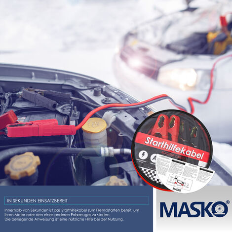 MASKO® Starthilfekabel Überbrückungskabel für Benzin- und Dieselmotoren,  6/12/24 Volt. Auto Motorrad Starterkabel aus Kupfer inkl. Handschuhe und  Tragetasche (25mm² 1200A / 30mm² 1500A), 4m / 1500amp