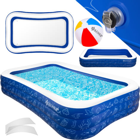 KESSER® Aufblasbarer Pool  Familienpool für Kinder und Erwachsene  Planschbecken  Kinderfreundlich  mit Entwässerungslöcher Blau, 2.4 Meter