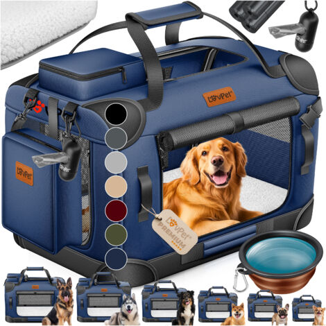 LOVPET® Hundebox Hundetransportbox faltbar Inkl.Hundenapf Transporttasche Hundetasche Transportbox für Haustiere Hunde und Katzen Haustiertransportbox Navyblau / XXL