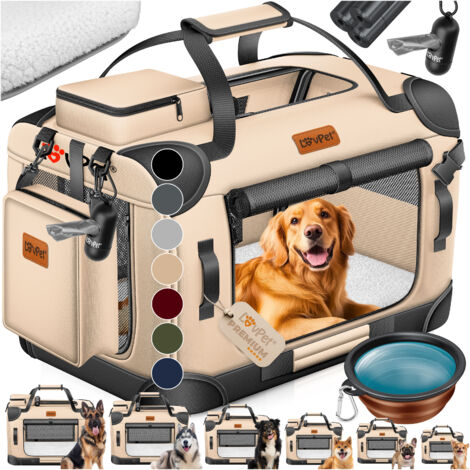 LOVPET® Hundebox Hundetransportbox faltbar Inkl.Hundenapf Transporttasche Hundetasche Transportbox für Haustiere Hunde und Katzen Haustiertransportbox Beige / XXL