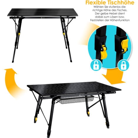 KESSER® Campingtisch faltbar Klapptisch Camping Tisch mit Aluminiumrahmen Aufrollbare Tischplatte Falttisch klappbar mit Höhenverstellung inkl. Tragetasche   Schwarz