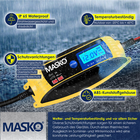 MASKO® Batterieladegerät KFZ vollautomatisch 4A-6V/12V Auto Motorrad PKW ,  Boot Ladegerät Für Blei-Säure, GEL, Start/Stopp EFB, AGM-Batterie