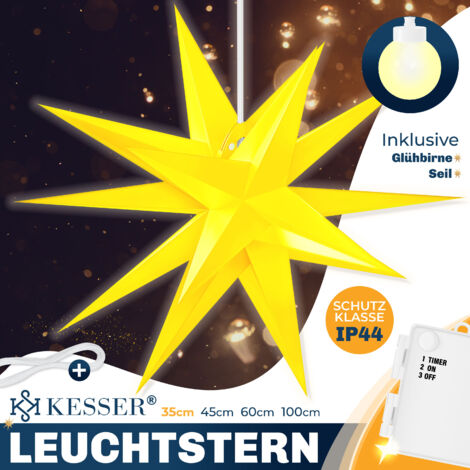 KESSER Leuchtstern 3D LED Weihnachtsstern mit Timer fr innen und auen  Adventsstern Beleuchtet hngend Stern + Warmwei Licht Gelb / mit Timer /  35cm