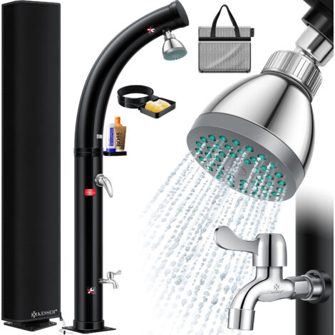 KESSER® Solar Gartendusche Solardusche Bogen Inkl. Metall-Duschablage + Schutzhaube warmes Wasser max. 60°C Pooldusche Camping Schwarz 20 Liter