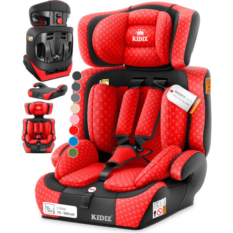 KIDIZ® Autokindersitz Kindersitz Kinderautositz  Autositz Sitzschale  9 kg - 36 kg 1-12 Jahre  Gruppe 1/2 / 3  universal  zugelassen nach ECE R129/03   Rot