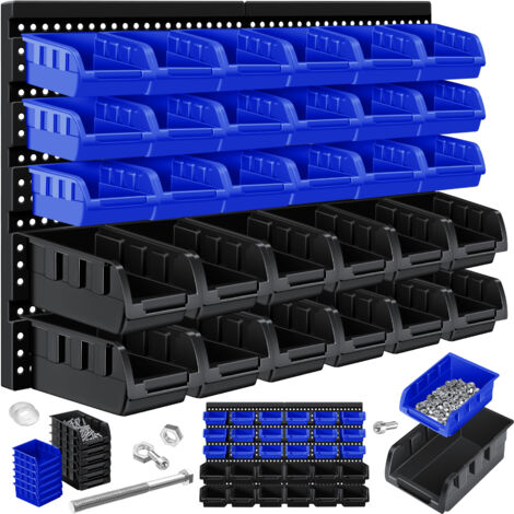 Masko® Stapelboxen Wandregal 32tlg Box Sichtlagerkästen Schüttenregal Steckregal Schwarz/Blau (1/5)
