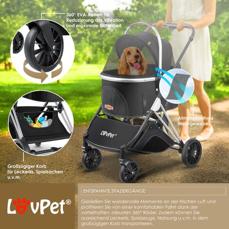 LOVPET® Hundewagen 3in1 Hundebuggy Hundebox Transporttasche 360° Große  Räder Faltbar klappbar Haustiere Buggy mit