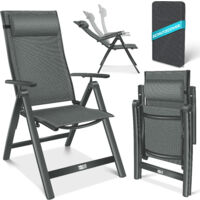 KESSER® Gartenstuhl Hochlehner mit Armlehnen Aluminium Klappstuhl inkl. Kopfkissen Campingstuhl 7-Fach Verstellbar Rückenlehne Atmungsaktiv Anthrazit / 1 Stück