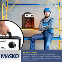 MASKO® Elektroheizer Heizlüfter Bauheizer mit integriertem Thermostat elektrisch Heizgerät mit 3 Heizstufen Heizgebläse für Innen- und Außeneinsatz Überlastschutz Elektroheizgebläse , Weiß, 2 KW