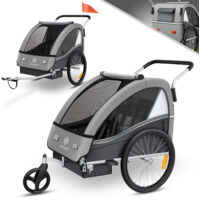 KESSER® Kinderanhänger Fahrradanhänger Sport-RX 2 in 1 Joggerfunktion Kinderfahrradanhänger + 5-Punkt Sicherheitsgurt 360°-Vorderrad Jogger Buggy Hellgrau