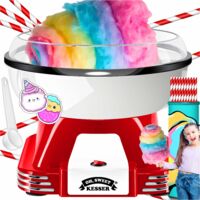KESSER® Zuckerwattemaschine Set für dein zuhause - Mit 30x Zuckerwatte Stäbchen & Messlöffel - Retro Cotton Candy Maschine - Zuckerwatte Maschine Rot / Weiß