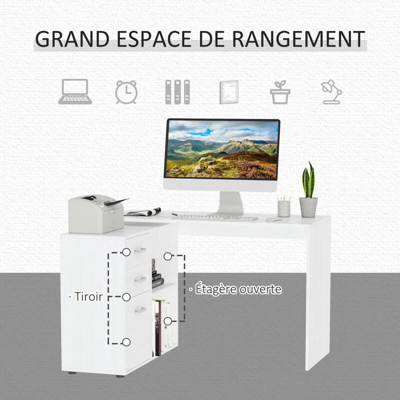 Bureau gamer d'angle - Avec LEDs - 3 tiroirs & 2 niches - MDF