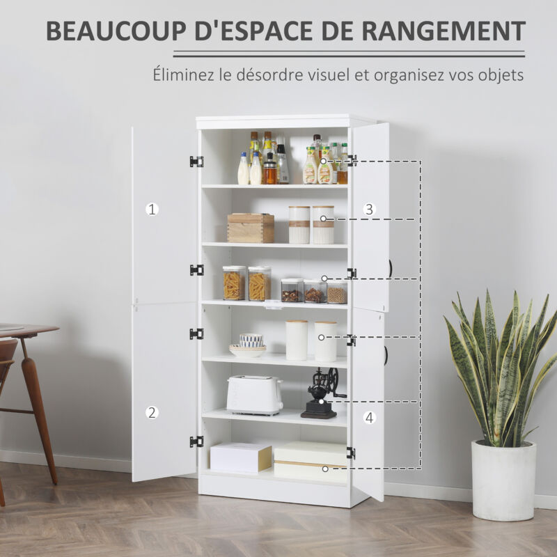 Buffet Haut Cuisine,armoire De Cuisine Avec 4 Portes à 6 Niveaux Et Etageres Reglables 76x40x176 7cm Noir 99441203