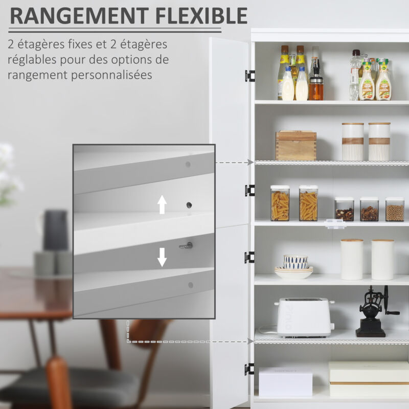 Buffet Haut Cuisine HOMCOM 76x40x176,7 Cm - 4 Portes, 6 étagères Réglables, Noir