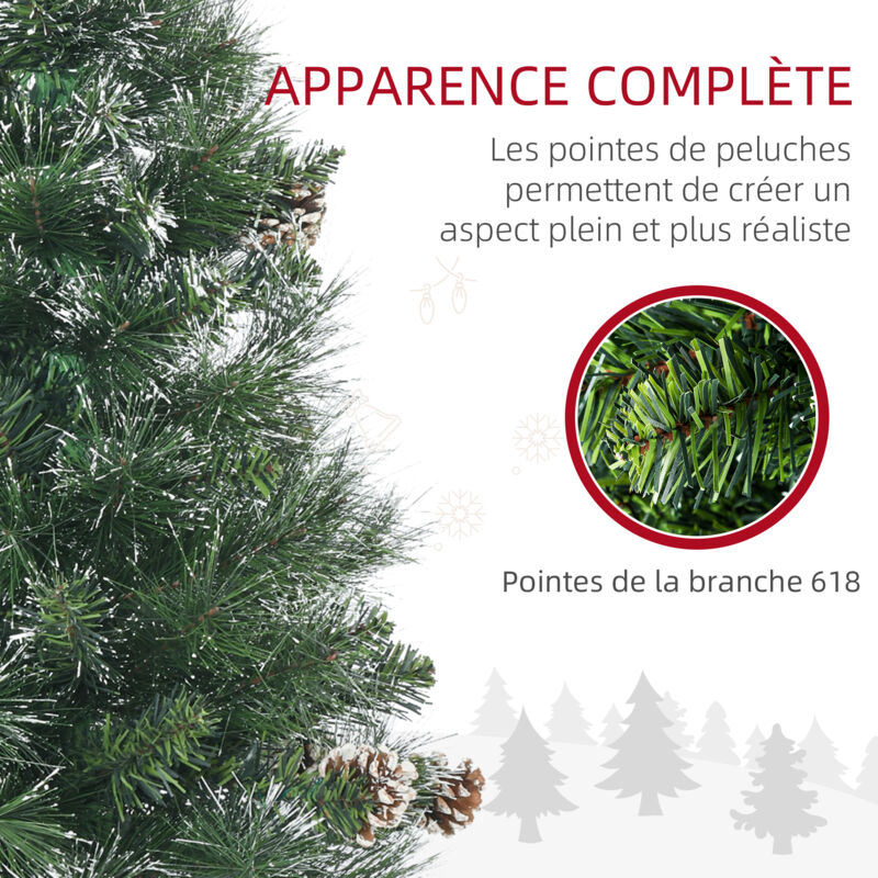 Sapin De Noël Artificiel 180 Cm Nordmann - Effet Neige Et Vrais Cônes - 1092 Branches PVC - Socle En Bois - Montage Facile - 9