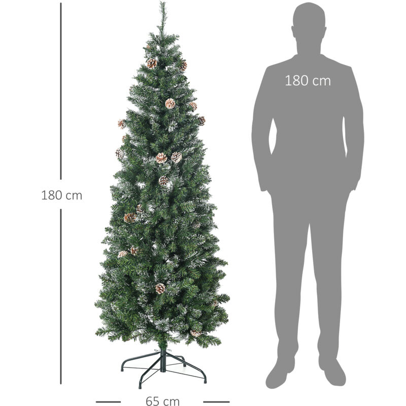 Sapin De Noël Artificiel 180 Cm Nordmann - Effet Neige Et Vrais Cônes - 1092 Branches PVC - Socle En Bois - Montage Facile - 4