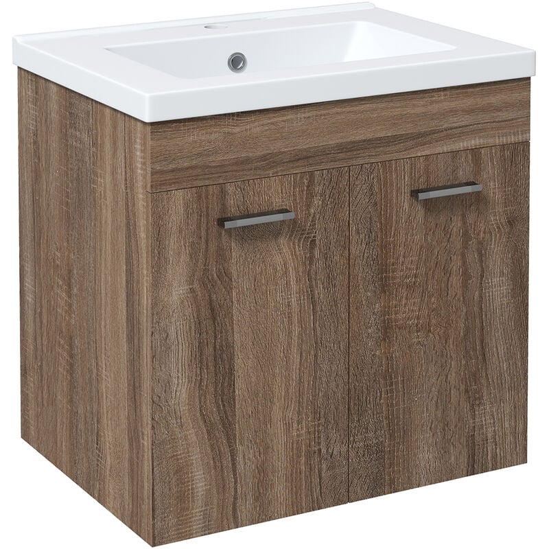 kleankin Meuble sous lavabo meuble de salle de bain 2 portes avec étagère  60 x 30 x 60 cm blanc et aspect bois